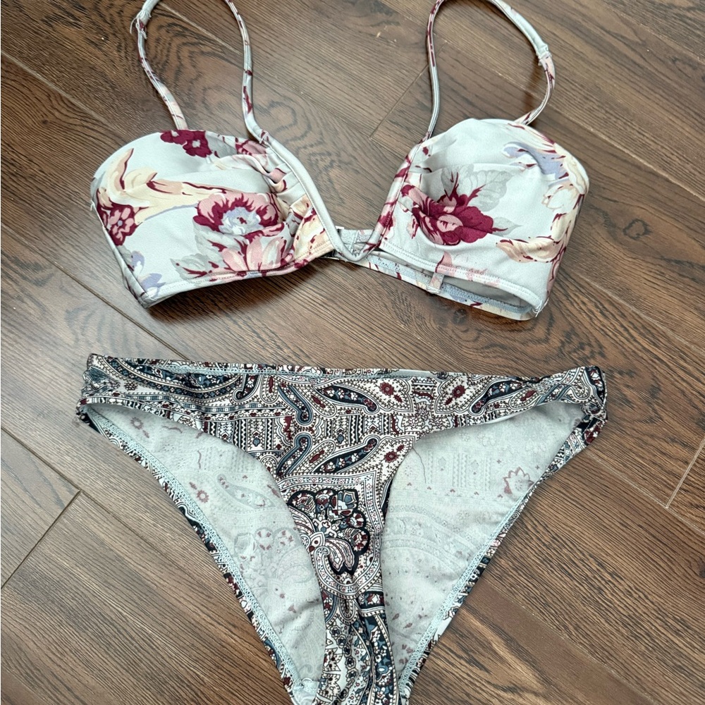 Zimmermann Floral and Paisley Bikini Set - Cream and Brown